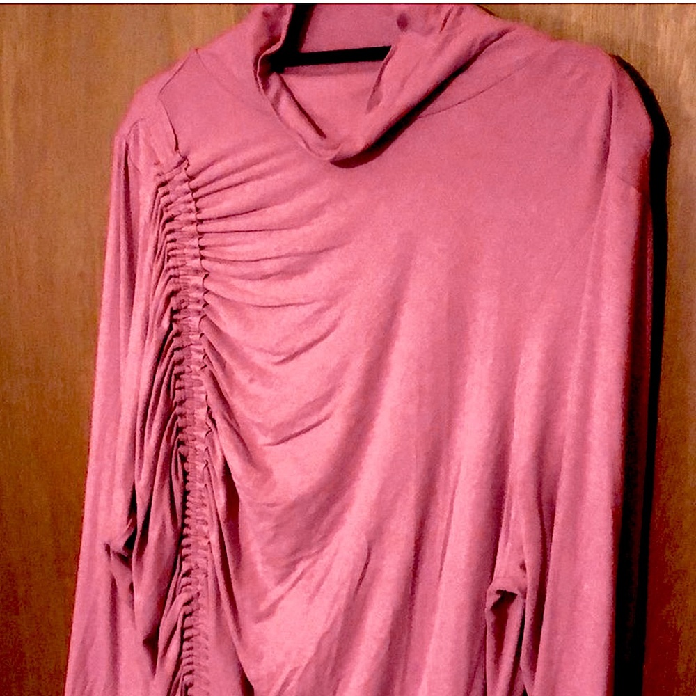 Anthropology Pretty in Pink Mock Neck Bodycon Knit Gathering Plus 3X Dress - Picture 4 of 14